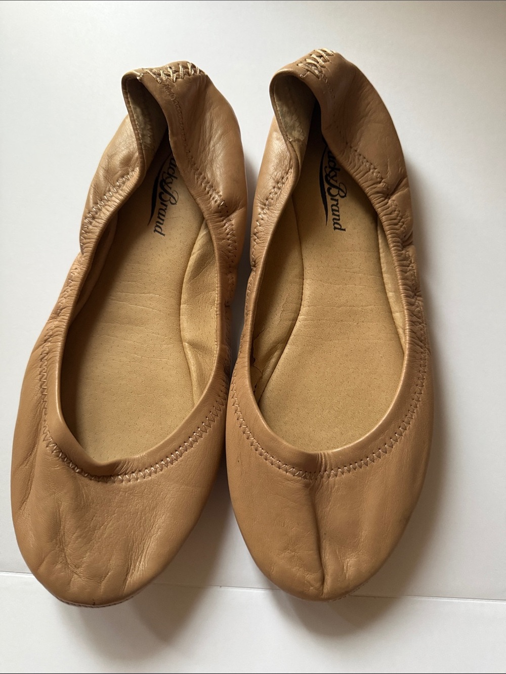 Lucky Brand Nude Leather Ballet Flats | Elastic Comfort | Size 7.5